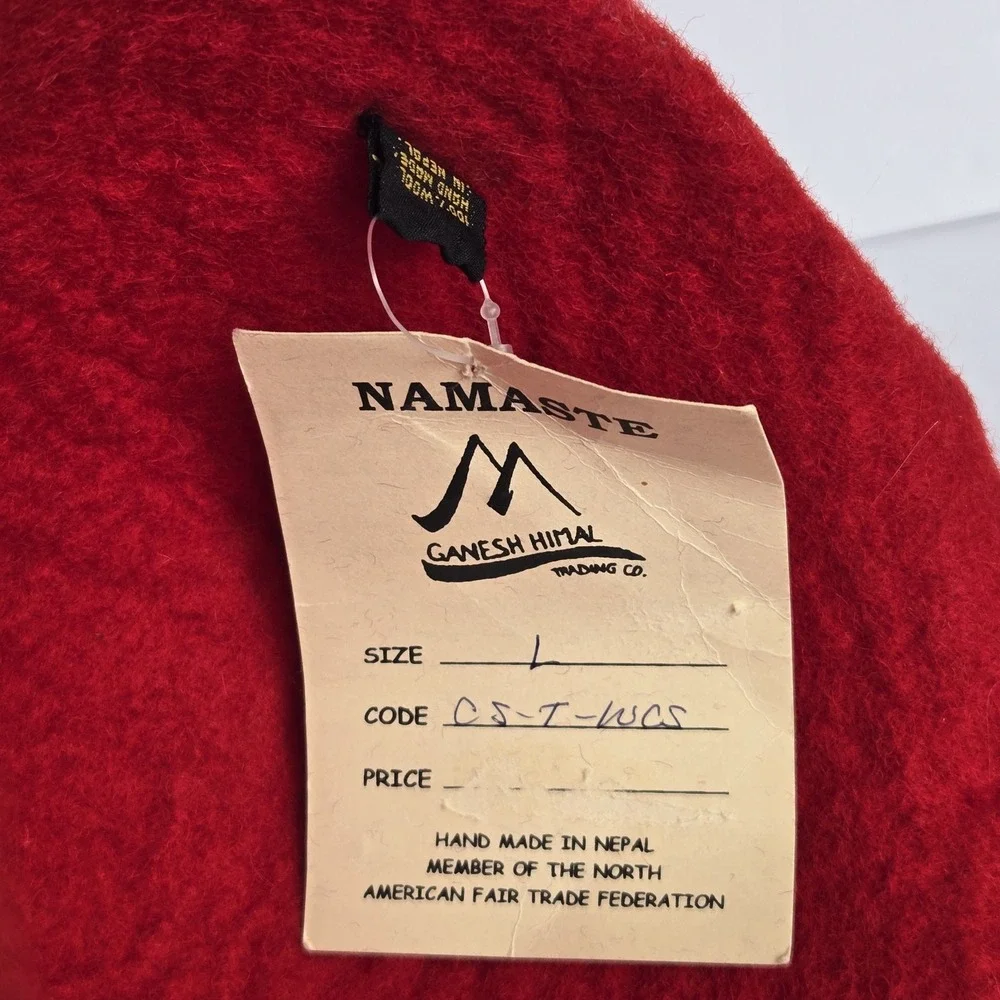 NEW Handmade‎ Nepal Felted Wool Hat Red Boho Fair Trade Ganesh Himal Trading Co.